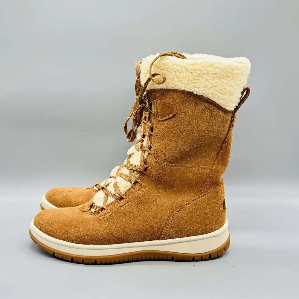 UGG Boots Womens 7.5 Brown Suede Mid Calf Shearling Lace Up Winter Snow Shoes